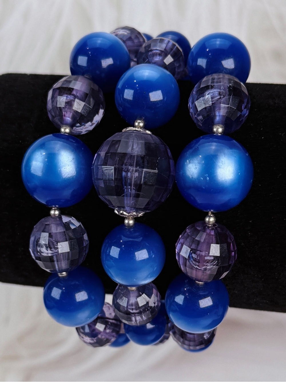 Pretty blue purple beaded cuff bracelet